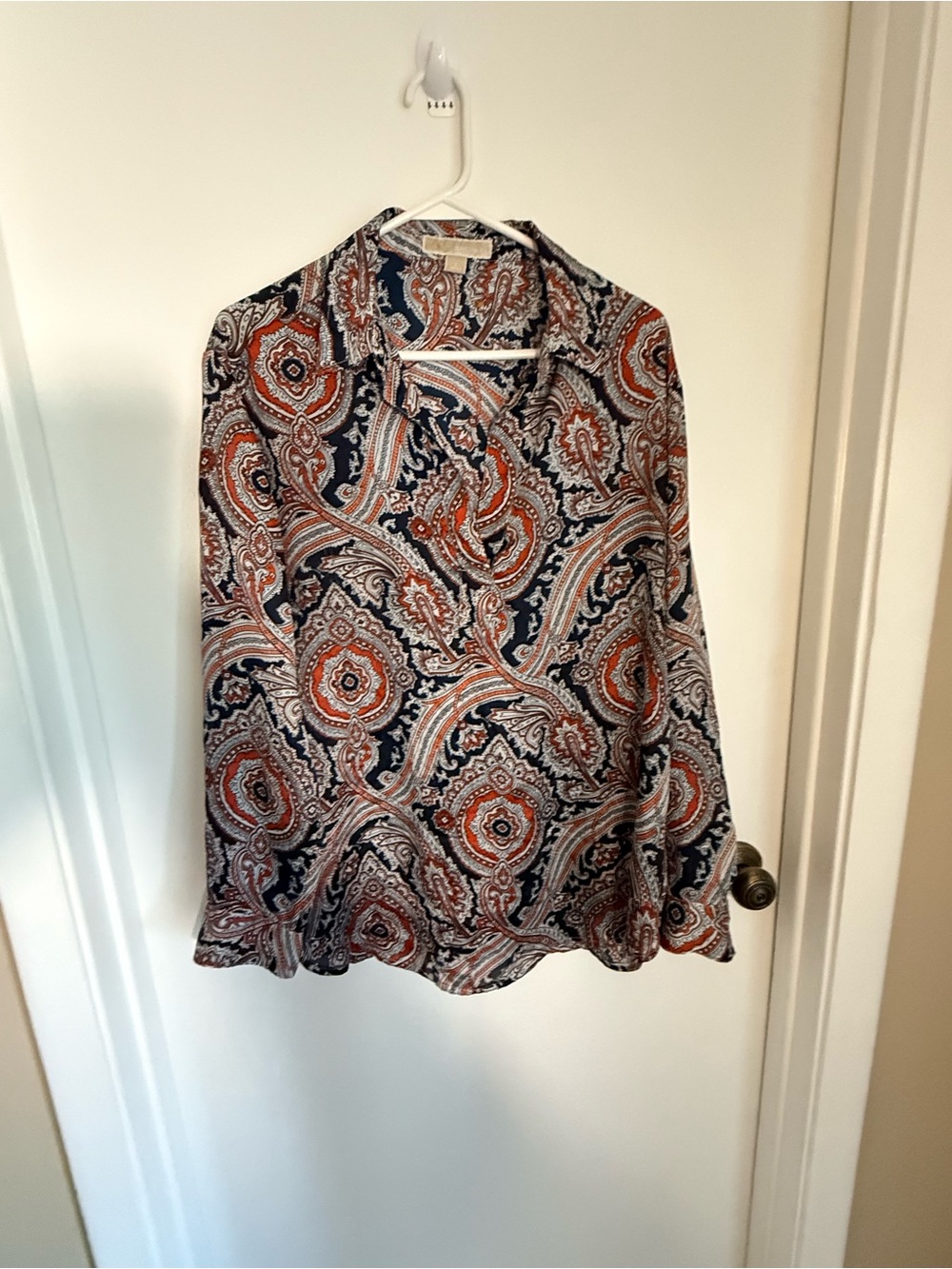 Michael Kors Navy and Rust Paisley Button-Up Blouse